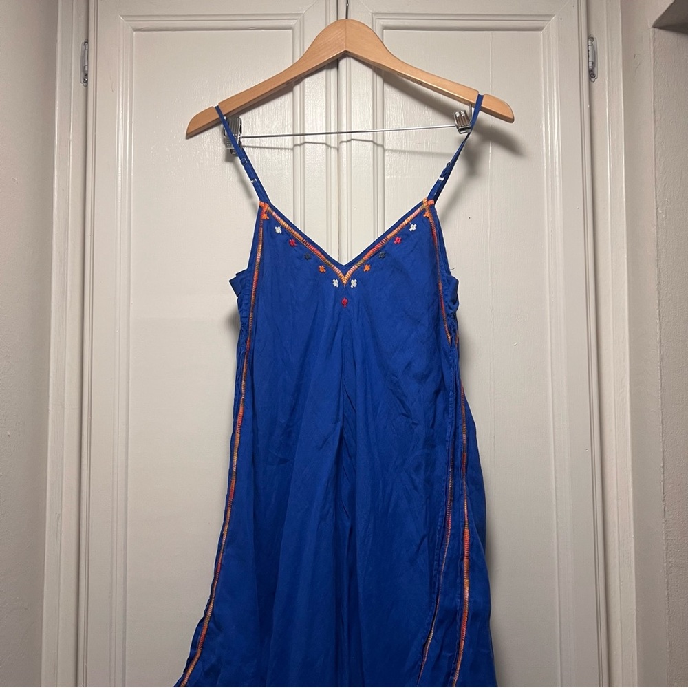 Johnny Was 3J Workshop Blue Embroidered Handkerchief Hem Boho Dress Medium - Picture 6 of 10